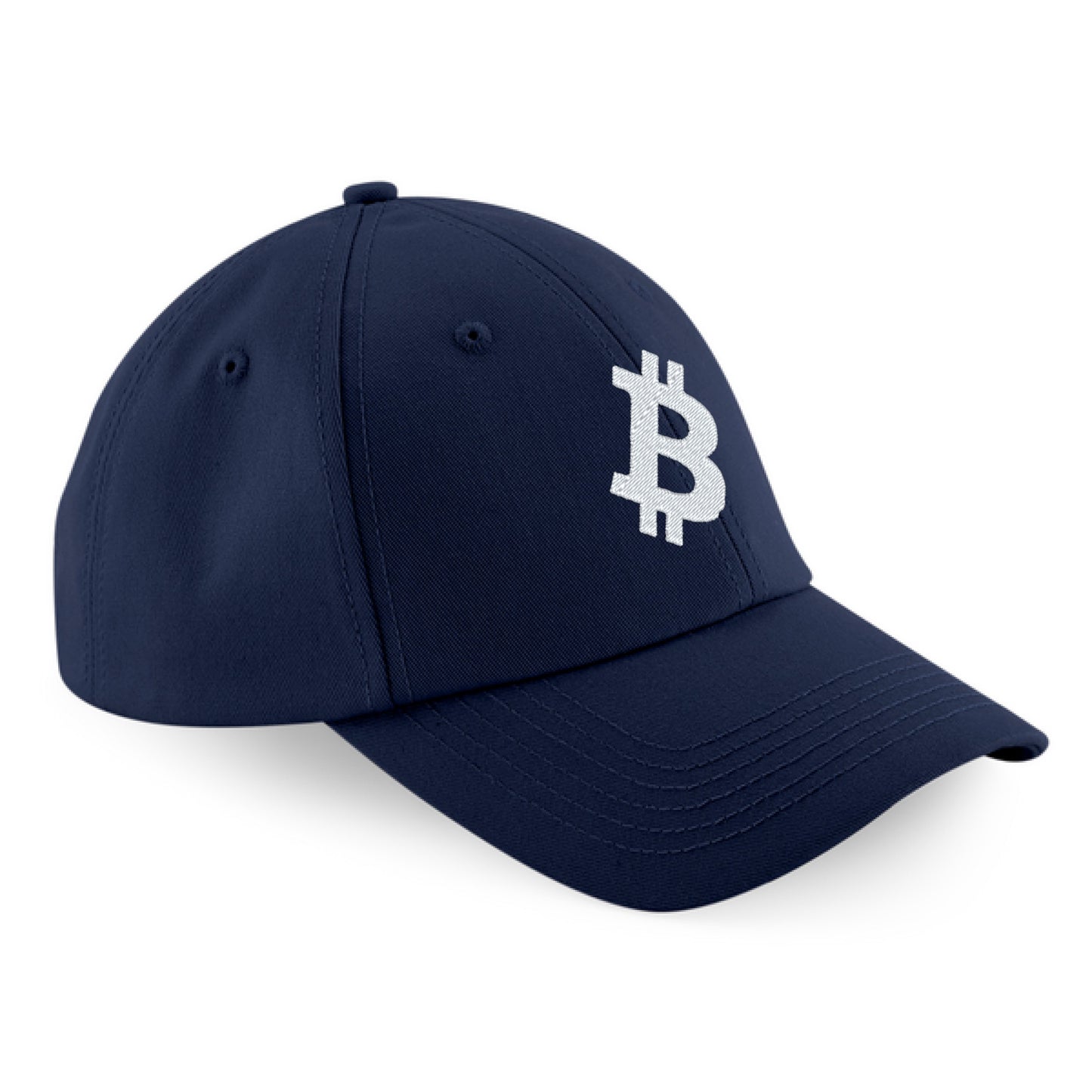 Bitcoin-Cap bestickt mit dem Bitcoin-Symbol B