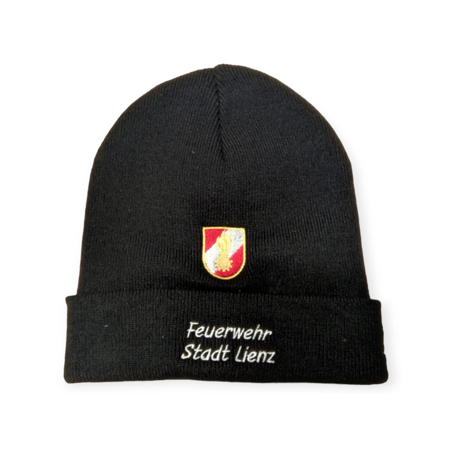 Feuerwehr-Beanie mit Korpsabzeichen und Wunschtext oder Ortsname