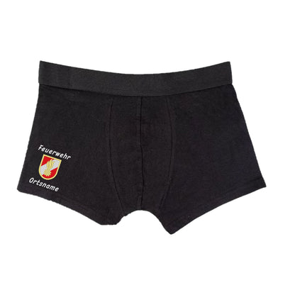 Boxer-Short mit Feuerwehr Korpsabzeichen und Wunschtext - untereinander