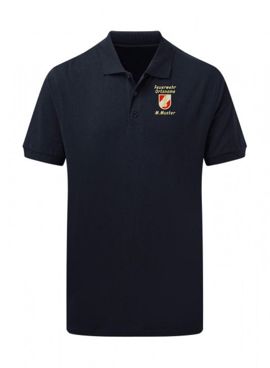 Feuerwehr Poloshirt mit Korpsabzeichen und Ortsnamen obehalb